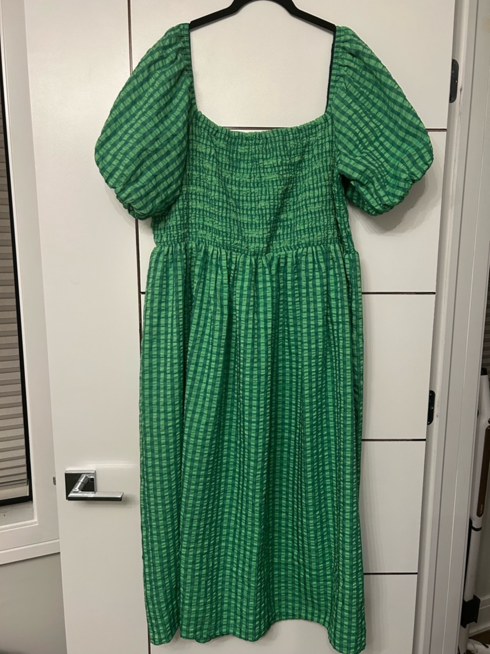 Never Fully Dressed Green Gingham Midi Dress Curve XXL Puff Sleeve - Picture 5 of 6